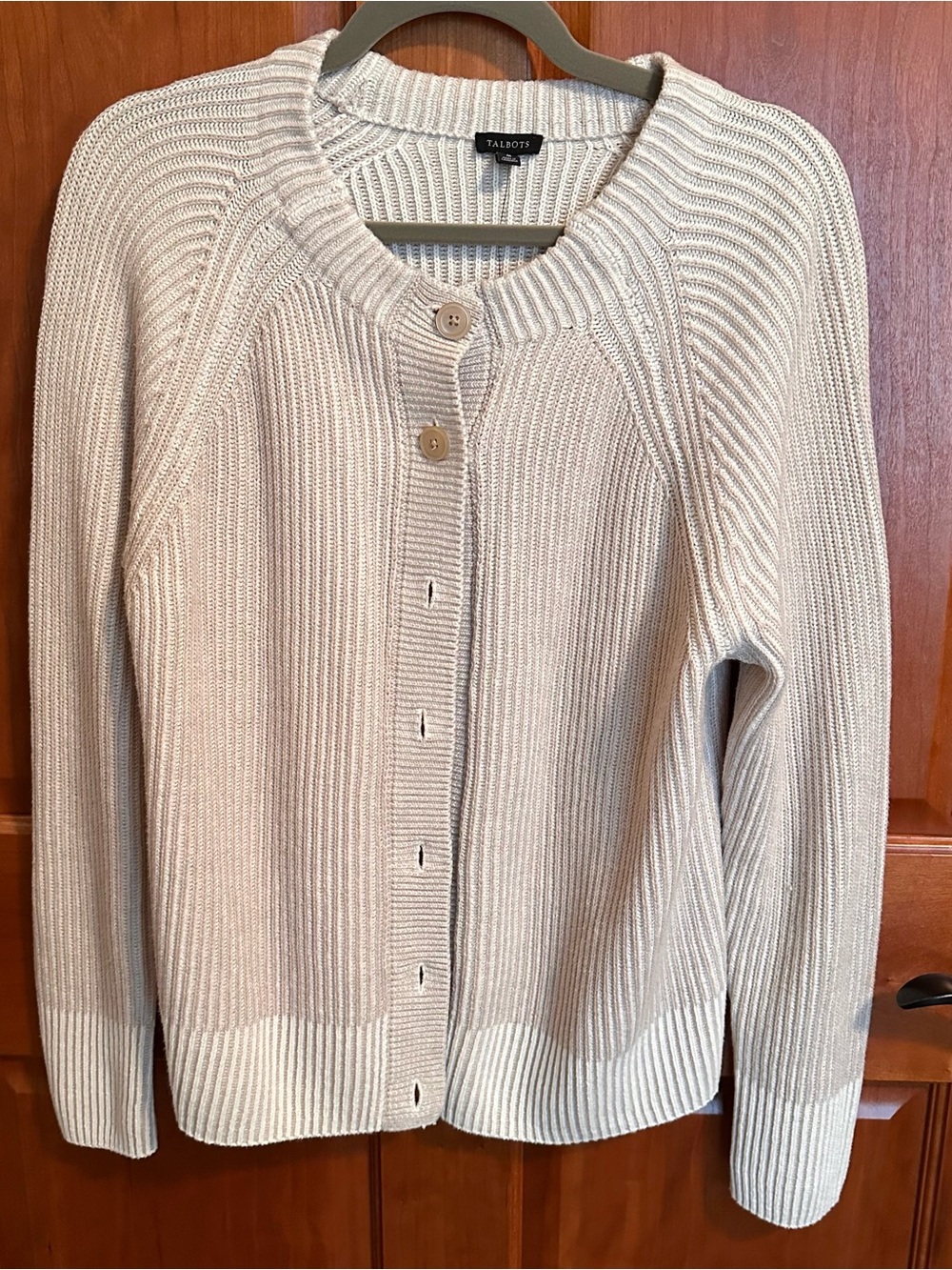 Talbots Cream Ribbed Button-Front Cardigan Sweater